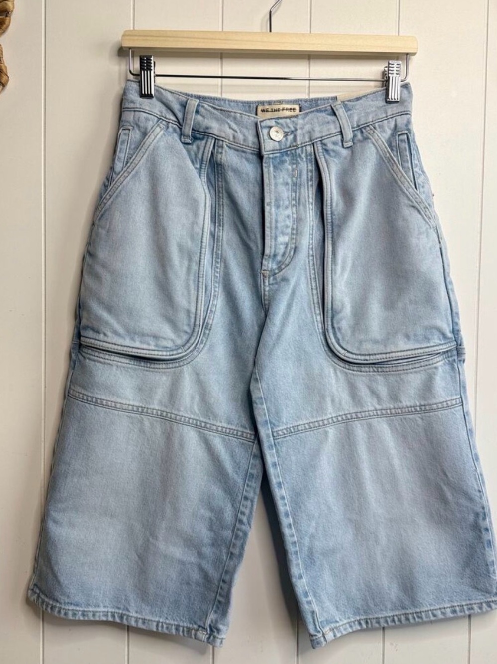 Free People Light Blue Cropped Denim Bermuda Jeans
